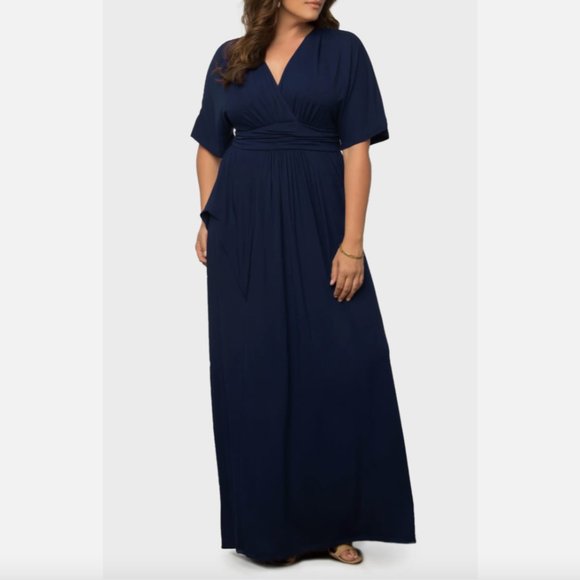 NWD $128 Kiyonna [ 3X ] Indie Surplice V-Neck Maxi Dress in‎ Nouveau Navy #Q400 - Picture 2 of 13